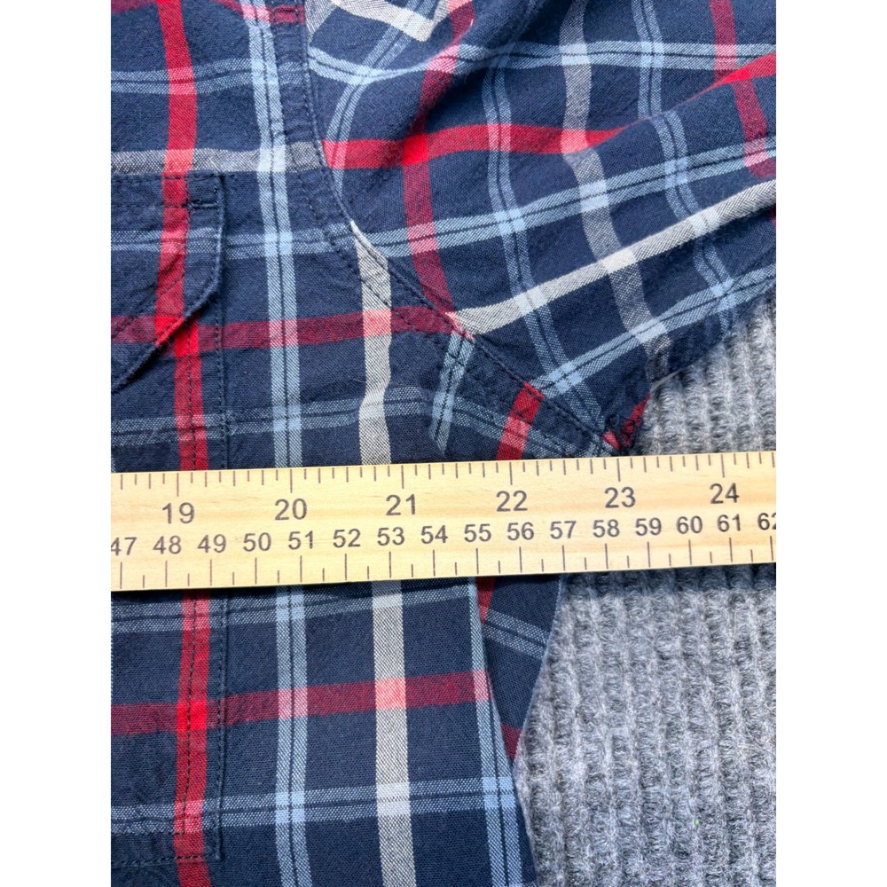Carhartt Mens Relaxed Fit Plaid Button Down Shirt Navy Red L 102816 412 - Picture 7 of 8